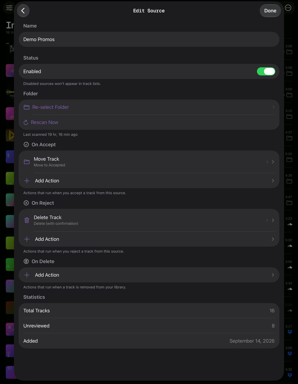 The source editor with its accept and reject actions on iPad
