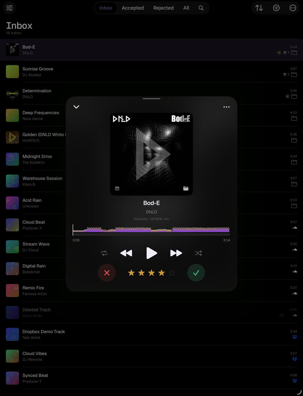 The waveform across the full width of Now Playing on iPad