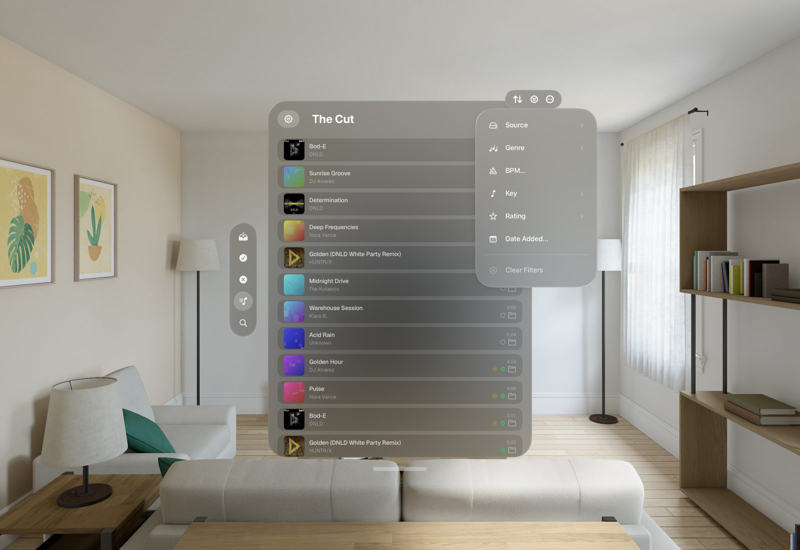The filter menu in a window on Apple Vision Pro