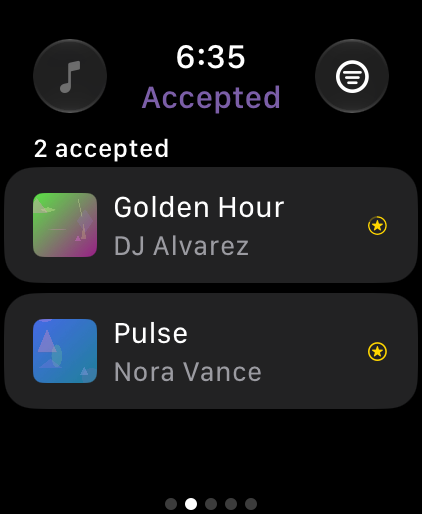 The Accepted list on Apple Watch